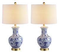 ZR98US Ceramic Metal Table Lamp with Linen Shade, Blue/White, 2 Pack for Living Room and Bedroom