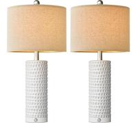 ZR98US Ceramic Touch Table Lamp Set of 2, 3-Way Dimmable with USB A+C Charging Port Bedroom Bedside Suitable for Living Room, Dormitory, Office,