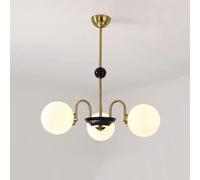 ZR98US Chandeliers Dining Rooms, Gold Chandelier, with U-Shaped Arms Pendant Light Fixtures for Living Room, Bedroom & Kitchen, Golden Finish White Globe Glass Shaded