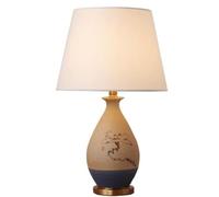 ZR98US Chinese Style Ceramic Bedside Fabric Lampshade Nightstand Bedroom Office Decoration Lamp Table Lamps for Living Room (Size : A)