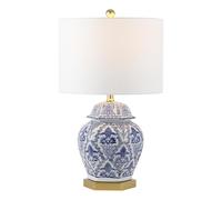 ZR98US Classic Traditional Metal Table Ginger Jar Ceramic Lamp Blue/White Bedroom & Living Room, Suitable for Housewarming and Christmas Gifts