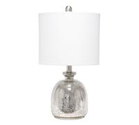 ZR98US Clear Blue+White Table Lamp with Glass Base and Fabric Drum Shade for Bedrooms, Living Rooms & More