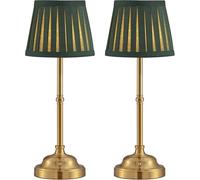 ZR98US Cordless 2-Piece Fabric Shade Table Rechargeable Dimmable Lamp Dining Bedroom, Bedside,Green Suitable for Living Room, Dormitory, Office,