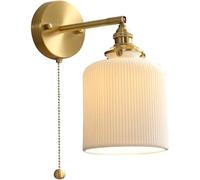 ZR98US Cylindrical Ceramic Light, Vintage Milk Lampshade Industrial Brass Arm Wall Lamp for Bedroom Living Room Farmhouse