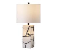 ZR98US Elegant Alabaster Table Lamp with Linen Shade for Bedrooms and Offices (White/Gold Leaf, 27.5")