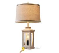 ZR98US Elegant Vintage Farmhouse Table Lamp with USB C & A Ports - Black