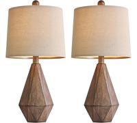 ZR98US Farmhouse Rustic Table Lamp with Linen Shade Bedroom Nightstand Decoration, Dark Wood Resin 2 Pack Suitable for Living Room, Dormitory, Office,(23‘‘Medium)