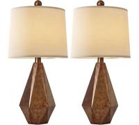 ZR98US Farmhouse Rustic Table Lamp with Linen Shade Bedroom Nightstand Decoration, Retro Sweep Gold 2 Pack Suitable for Living Room, Dormitory, Office,