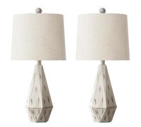 ZR98US Farmhouse Rustic Table Lamp with Linen Shade, Washed White 2-Pack for Bedroom and Living Room Decoration