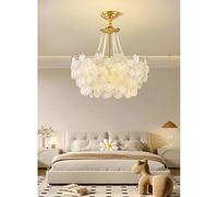 ZR98US Flower Glass Chandelier French Warm Mount Pendant 3 Color Dimming SH Decor Hanging Light Adjustable Metal Dome Lampshade Fixture for Bedroom Dining Living Room Hallway