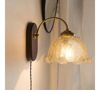 ZR98US Flower Shape, Vintage French Glass Lamp Gold Wood Rustic Wall for Farmhouse Bedroom Kids Bedside Headboard(Milk White)