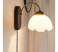 ZR98US Flower Shape, Vintage French Glass Lamp Gold Wood Rustic Wall for Farmhouse Bedroom Kids Bedside Headboard(Milk White)