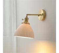 ZR98US French Ceramic Lamp, Retro Ribbed Dome Light Adjustable Angle Wall for Living Room Bedroom Bedside Hallway