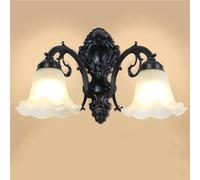 ZR98US French Country, Milk Glass Over Sink Mount Wall Light Fixtures for Bedroom Living Room Hallway(Black,40cm/15.7in)