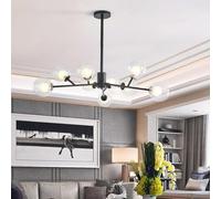 ZR98US Glass Globe Chandelier Include G9, Mid-Century Black Gold Ceiling Fixture, Vintage Hanging Light for Bedroom Living Kitchen Farmhouse Dining Room