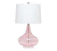 ZR98US Glass Table Lamp with White Linen Shade for Bedroom, Office, Desk Nightstand - Bubbly Blue (Wireless Remote Control)