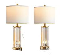 ZR98US Gold Touch USB Lamp with Brushed Brass Base, White Shade, 3-Way Dimmable and Dual-USB Charging