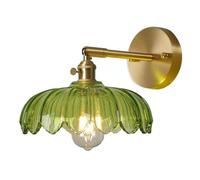 ZR98US Green Glass Flower, Vintage Brass Light Fixture Adjustable Angle Wall Lamps for Bedroom Hallway(22cm/8.6in)