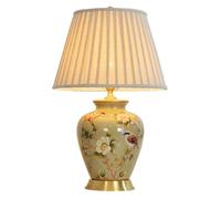 ZR98US Hand-Painted Chinese Style Flower & Bird Ceramic Table Lamp with Beige Linen Shade, and Aesthetic for Various Home Scapes