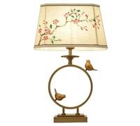 ZR98US Hand-Painted Fabric Bedside Iron Nightstand Lamp Study Bedroom Chinese Style Antique Table Lamps for Living Room, Push Button Switch