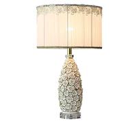ZR98US Hand Twisted Flower Lamp,White Rose Ceramic Desk Bedroom Study Office Bedside Lamp Table Lamps for Living Room