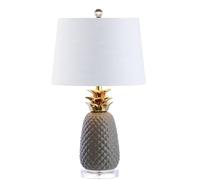 ZR98US Handcrafted Ceramic Pineapple Table Lamp - White/Gold, Soft Linen Shade, Wired (9W)