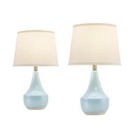 ZR98US Handmade Ceramic Table Lamp Set in Silver & Blue for Living Room and Bedroom (3000K Warm White)