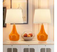 ZR98US Handmade Ceramic Table Lamp Set in Silver & Blue for Living Room and Bedroom (3000K Warm White)