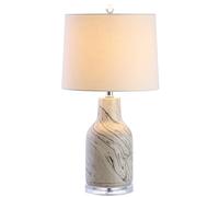 ZR98US Handmade Ceramic Table Lamp with Linen Shade - Gray/White Suitable for Living Room, Dormitory, Office