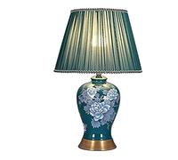 ZR98US Handmade Floral Ceramic Bedside European Decoration Lamp Tapered Drum Shade Decor Table Lamps for Living Room
