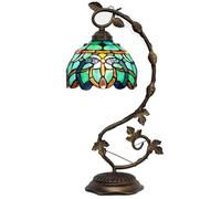 ZR98US Handmade Stained Glass Table Lamp with Antique Bronze Base - For Small Spaces and Bedrooms (Amber Yellow Dragonfly)