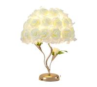 ZR98US Handmade White Artificial Rose Table Lamp with Gold Base - Versatile Decorative and Practical Lighting Solution