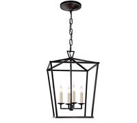 ZR98US Hanging Lamps,Pendant Lantern 4-Light Metal Cage Industrial Chandelier, Vintage Ceiling Fixture for Farmhouse Kitchen Island Foyer Hall Dining Room, Gold