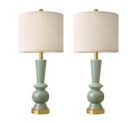 ZR98US Inch Ceramic Set of 2, Linen Lampshade, Bedroom Bedside Tall Table Lamp Suitable for Living Room, Dormitory, Office,(Green)