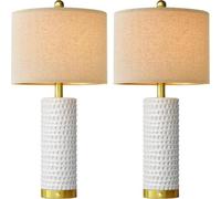 ZR98US Inch Ceramic Touch Table Lamp Set of 2 with USB A+C Charging Ports, 3-Way Dimmable Bedroom Farmhouse Bedside Suitable for Living Room, Dormitory, Office,