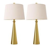 ZR98US Inch Minimalist Table Lamp 2 Pack Linen Shade with USB Port Bedroom Bedside Office Home Suitable for Living Room, Dormitory, Office,(Gold)