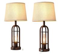 ZR98US Inch Set of 2, Farmhouse with USB A+C Port, Bedroom Bedside Side Table Lamp Suitable for Living Room, Dormitory, Office,(Oil-Rubbed Bronze)