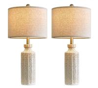 ZR98US Inch Table Lamp with Ceramic Base and Linen Shade - White 2-Pack, Suitable for Living Room, Bedroom, Office