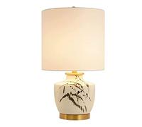 ZR98US Lamp Bedside Splattered Hand Ceramic Nightstand with Fabric Shade Bedroom Decoration Table Lamps For Living Room Color Push Button Switch