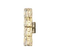 ZR98US Long Crystal Luxury Chrome Linear 3-Color Dimmable Wall Lamp for Living Room Hotel Foyer Hallway(2 Light)