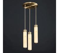 ZR98US Long Cylindrical Marble Chandelier - Luxury Brass Pendant Light, Adjustable Ceiling Lamp for Bar, Bedroom, Bedside Decor