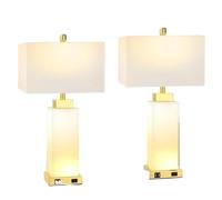 ZR98US Luxury Marble Table Lamp with USB Ports and Night Light Ideal for Home, Office & Bedroom