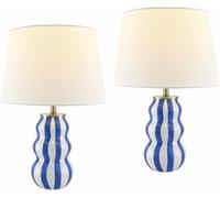 ZR98US Luxury Navy White Striped Ceramic Table Lamp Set of with Built-In - Perfect for Living Rooms and Bedrooms