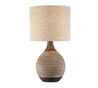 ZR98US Mid-Century Table Lamp Brown Textured Ceramic, Oatmeal Fabric Shade, Multi-Use