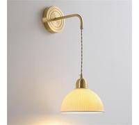 ZR98US Milk Ceramic Light, Vintage Brushed All-Copper Adjustable Height Wall Lamp for Bedroom Living Room Bedside