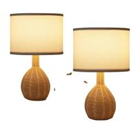 ZR98US Natural Woven Rattan Table Lamp Set - Elegant Bedroom Decor, Living Room Gift
