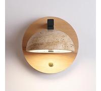 ZR98US Northern Europe Creativity Lights Fixtures, Minimalist Round Wooden Wall Lamp for Bedroom Living Dining Room