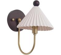 ZR98US Pleated Ceramic Lamp, Retro Gold Conical Sconces Walnut Wood Wall Fixture for Stairs, Bedside, Kitchen Island