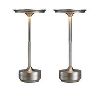 ZR98US Portable Touch LED Table Lamp, Rechargeable Battery, 3 Colors Stepless Dimming, Restaurant/Bar/Terrace, Silver 2-Pack Suitable for Living Room, Dormitory, Office,