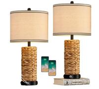 ZR98US Rattan Touch Table Lamp Pack, 3-Way Dimmable with USB Ports and AC Outlet Bedroom Gift for Living Room, Dormitory, Office
